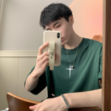 背后大印花圆领短袖T恤A425-T1423-P38控48，男装T恤，电商A425