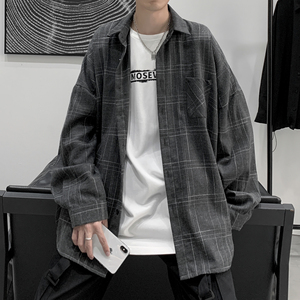 春装男士格子衬衫长袖衬衣宽松港风  A425-C297-P55控69图片