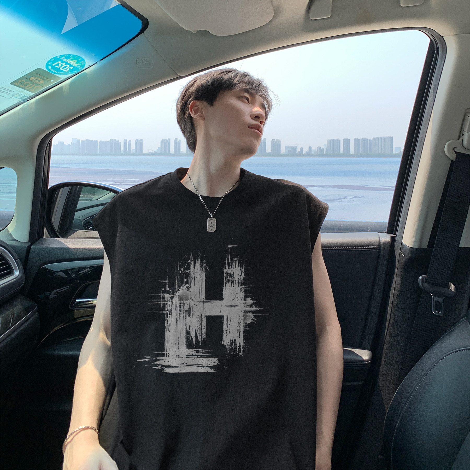 潮流书法字母排版背心T恤A425-BX3963-P28控38面料棉,男装背心/马甲,电商A425