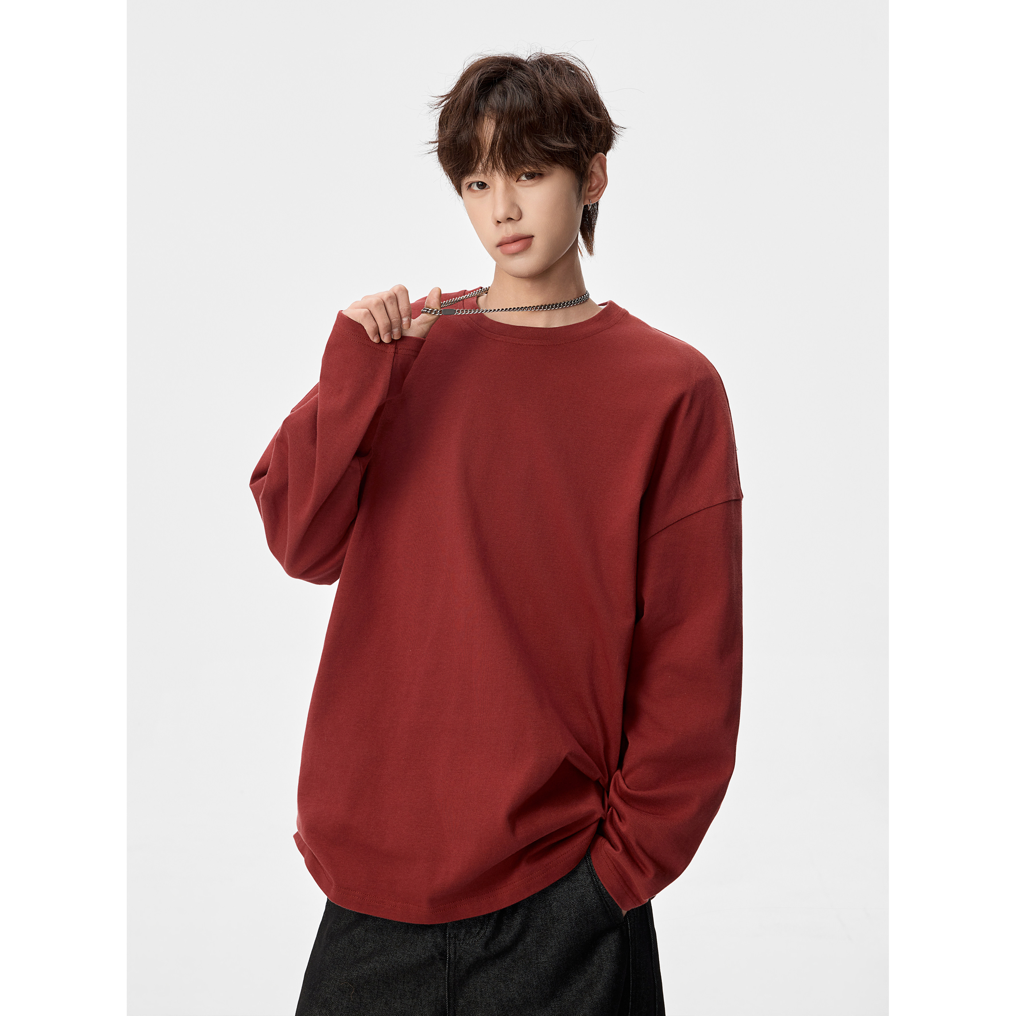 潮流纯色长袖T恤A425-T2222-P24控38面料棉，男装T恤，电商A425