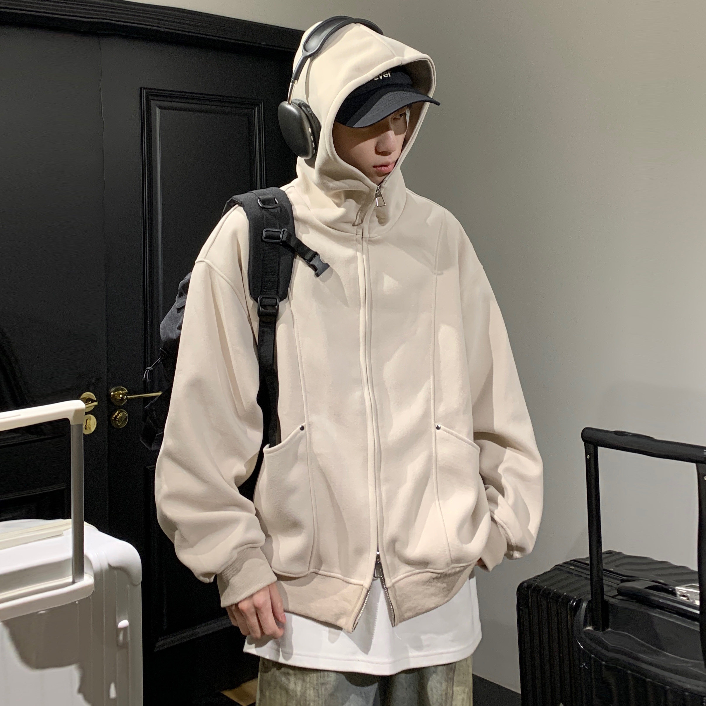潮流麂皮绒卫衣开衫外套A425-Y3016-P98控138面料65%棉35%聚酯,女装短外套,电商A425