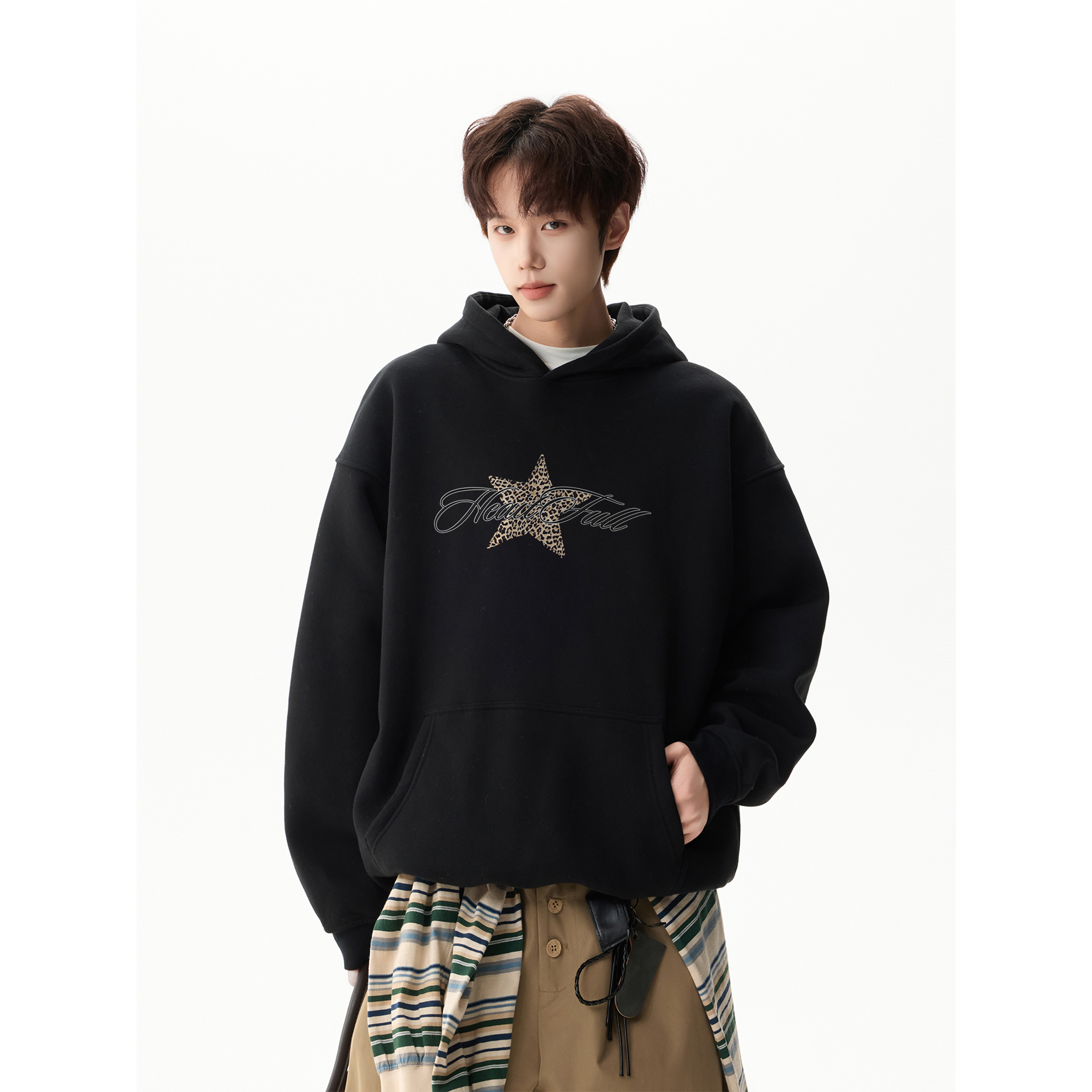 潮流星星字母排版连帽卫衣A425-Q4269-P65控78面料65%%棉35%聚酯，男装卫衣，电商A425