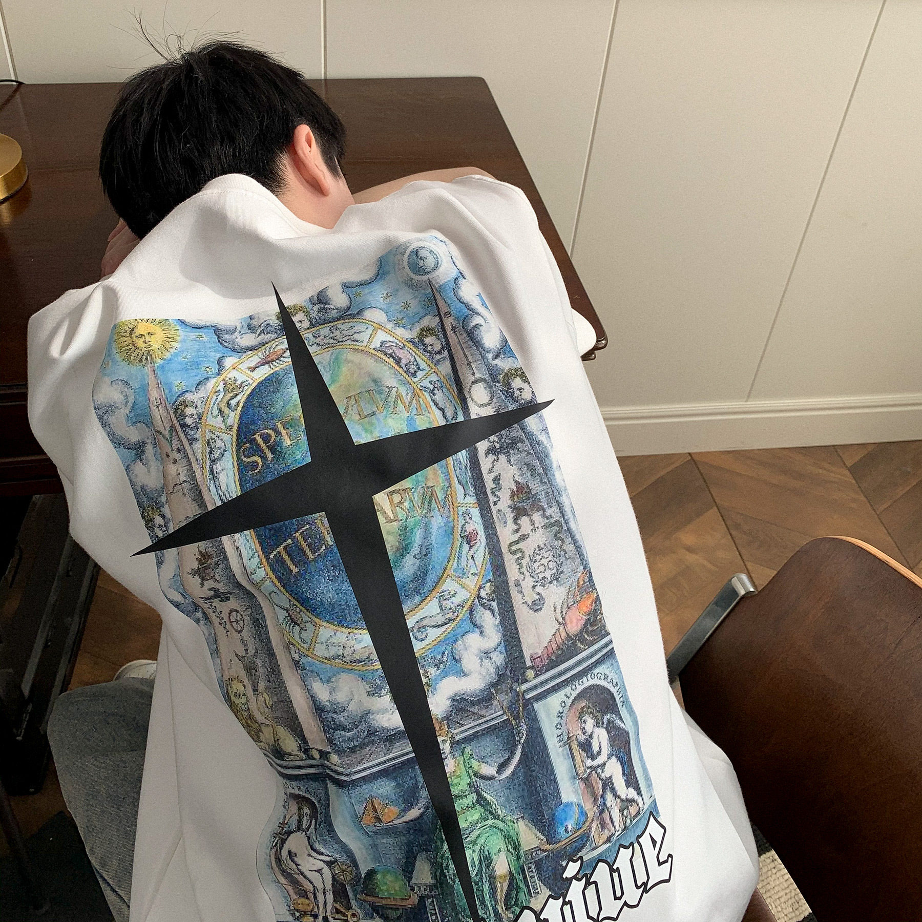 背后大印花圆领短袖T恤A425-T1423-P38控48，男装T恤，电商A425