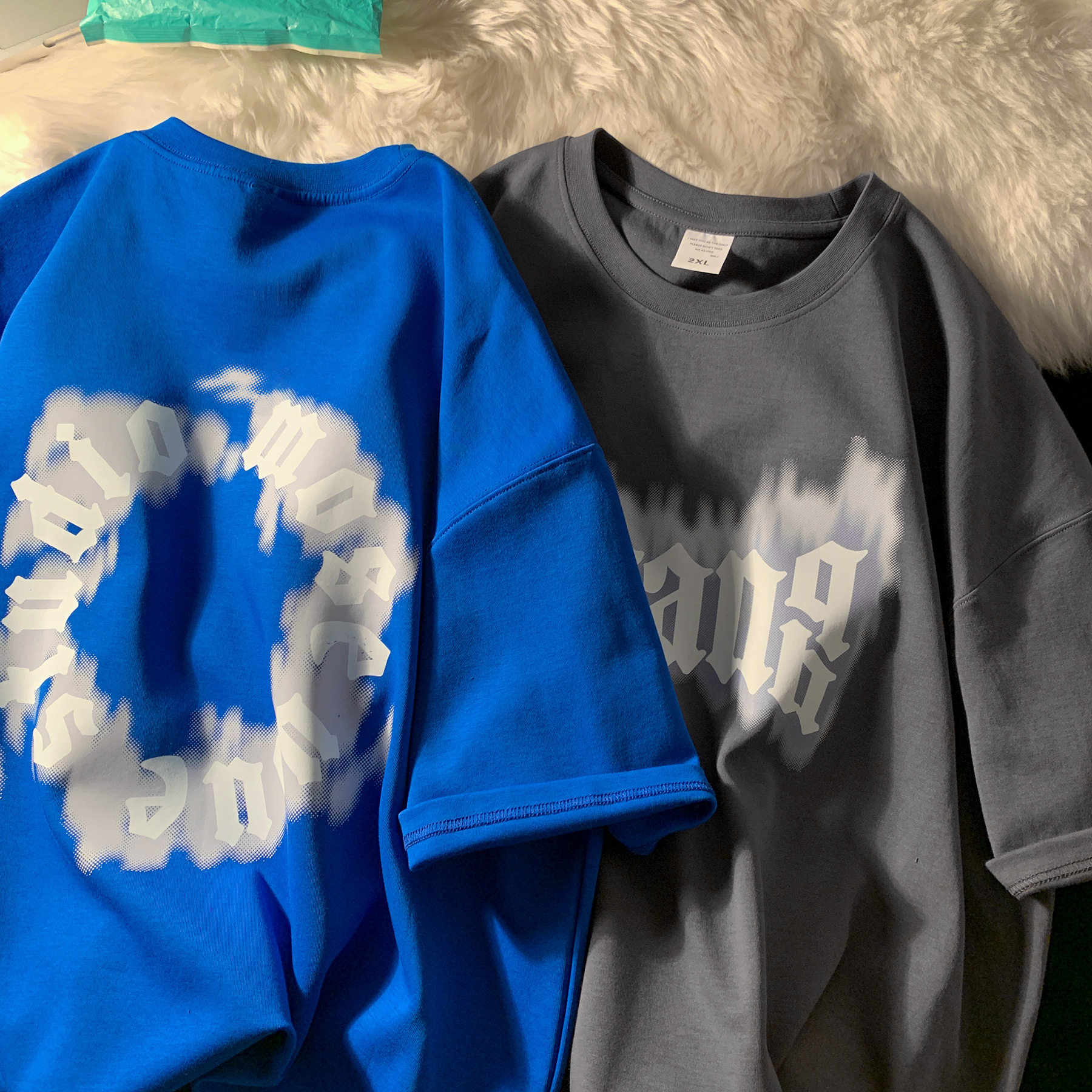 眼圈烟雾字母圆领短袖T恤A425-T1294-P38控48，男装T恤，电商A425