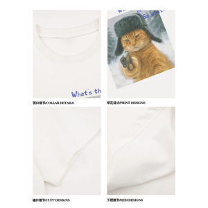举枪猫咪印花短袖t恤男款夏季美式潮牌正肩体恤纯棉重磅透气半袖图片