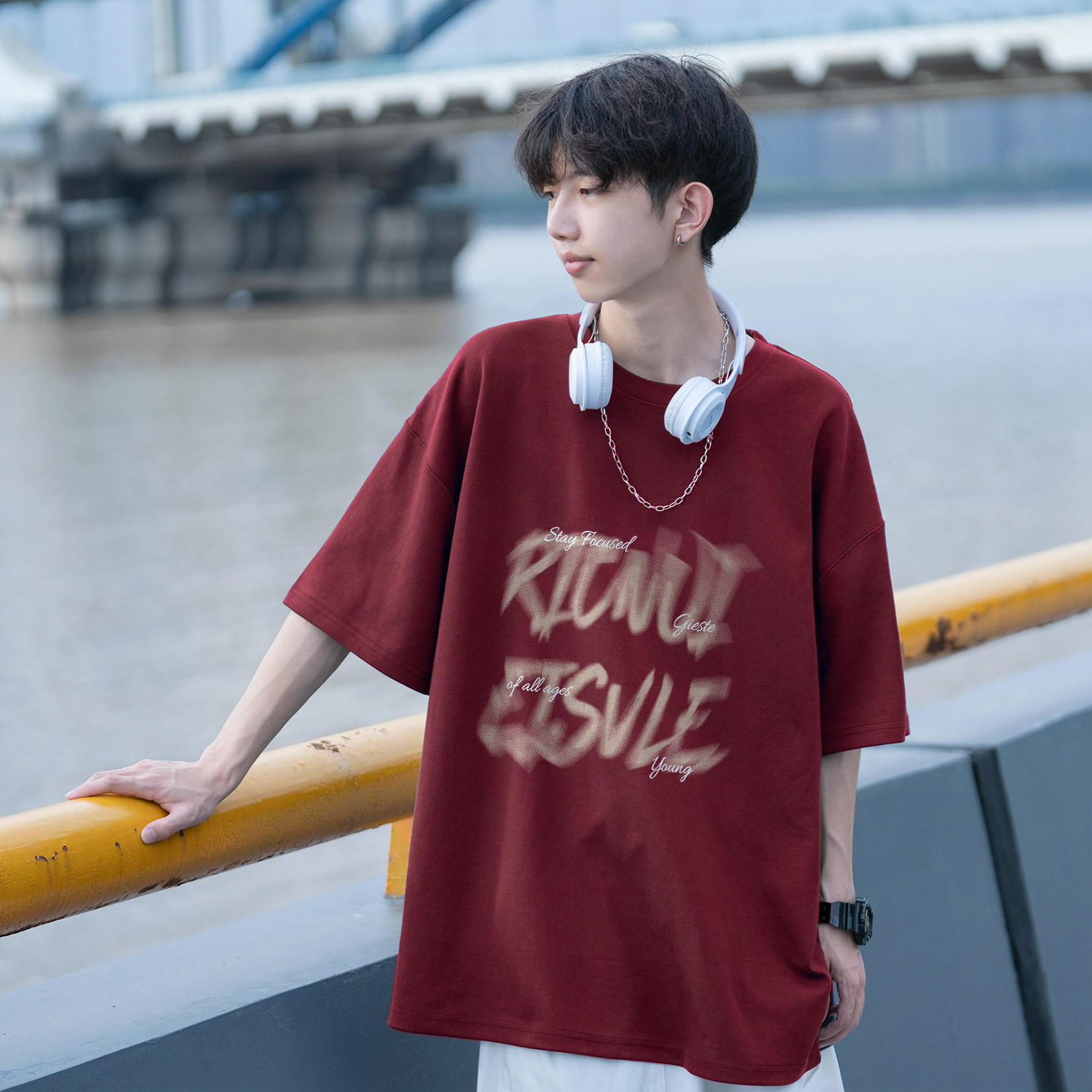 日系潮流模糊字短袖T恤A425-T3531-P28控38面料棉,男装T恤,电商A425