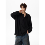 潮流亨利领竖条肌理长袖T恤A425-T005-控68-面料97%涤纶3%氨纶，男装T恤，电商A425