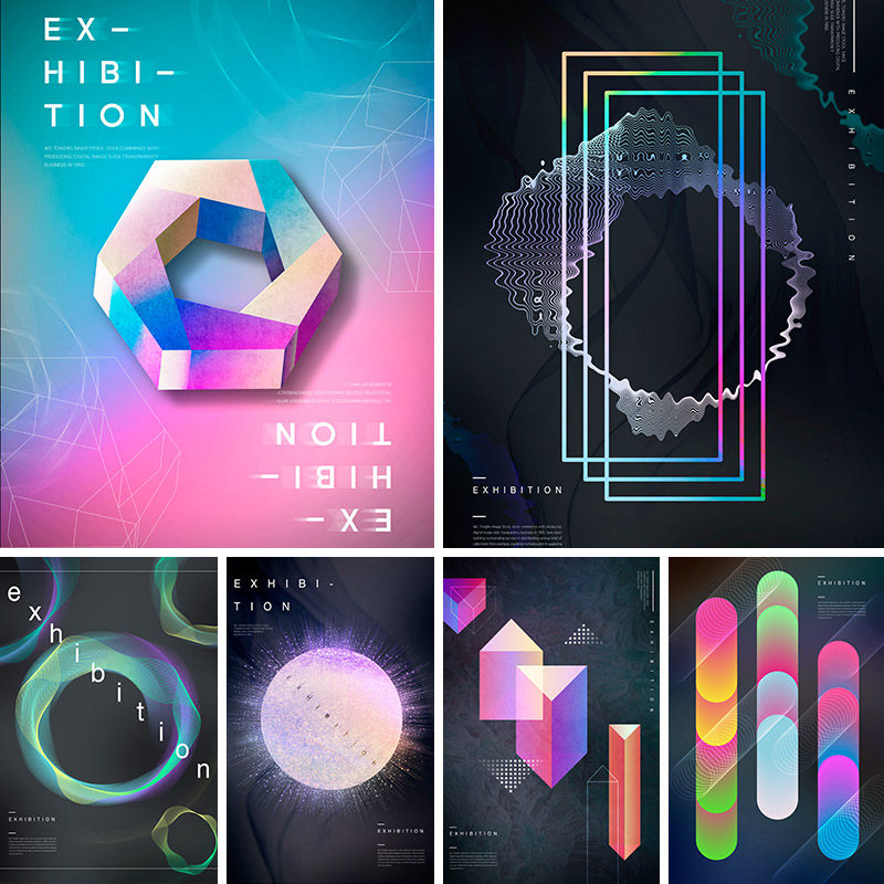 彩色渐变抽象几何空间艺术海报背景psd平面分层设计元素材101721