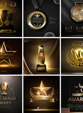 金色奖牌奖杯五角星冠军胜利第一名海报PSD分层设计元素材102303