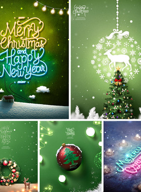 霓虹灯圣诞节平安夜新年元旦活动祝福海报背景PSD设计素材120405