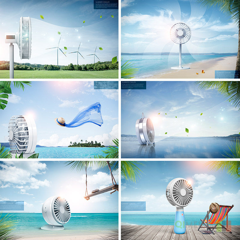 清凉夏日风扇空调凉爽清新空气宣传海报psd设计素材源文件960606