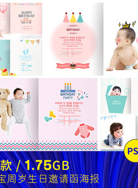 宝宝儿童周岁生日宴会邀请函贺卡海报背景psd平面设计素材70507