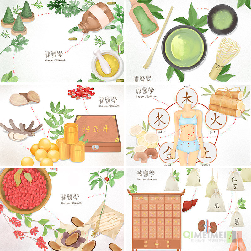 手绘中医中草药针灸理疗身体健康插图海报psd设计素材模板912802