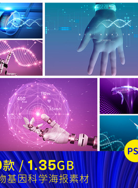 蓝色未来生物科学基因细胞研究高科技海报背景psd设计素材960405