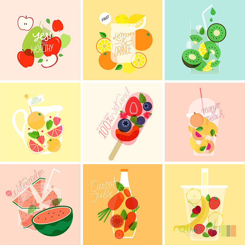 手绘新鲜水果现榨果汁饮料夏天冷饮插图海报ai矢量设计素材951610