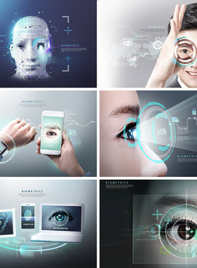 智能生物医学科技眼睛光效面部识别合成海报PSD设计元素材113010
