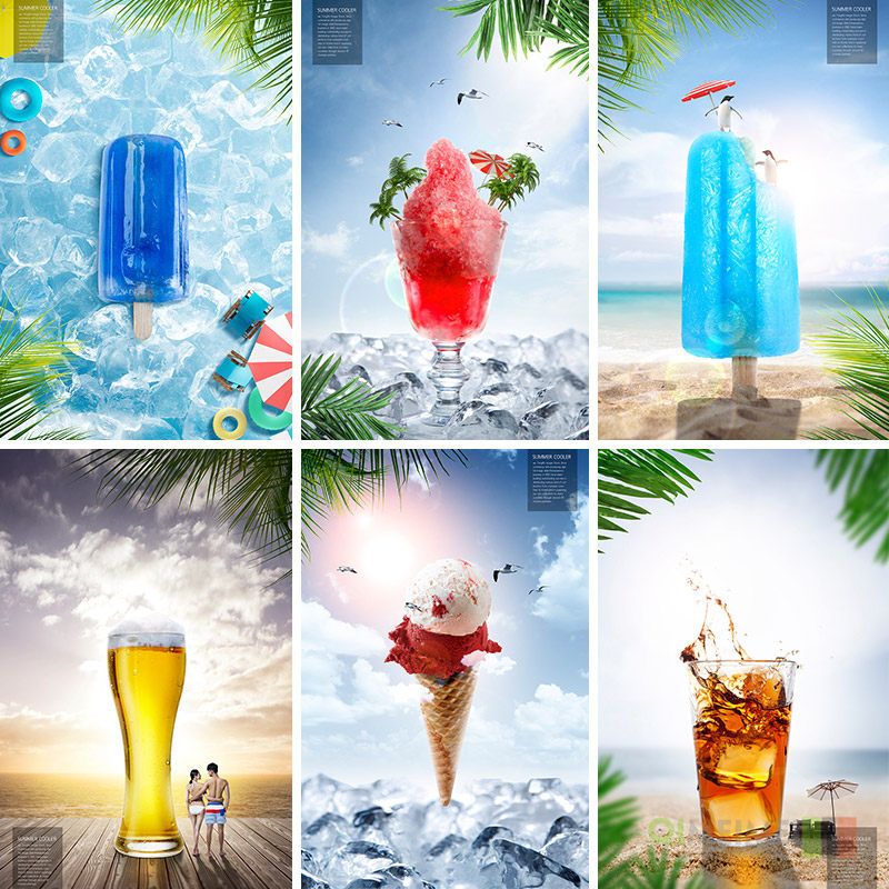 夏天冷饮冰棍冰镇饮料果汁啤酒冰激凌沙冰海报psd设计素材952012