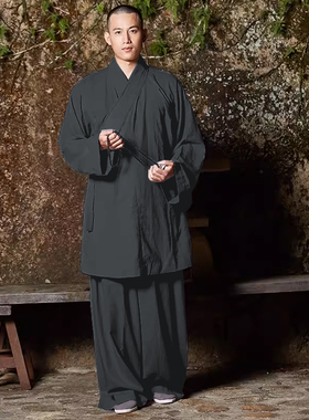 慈缘棉麻僧服和尚服春秋季新款禅修服灰色罗汉衫僧衣禅服