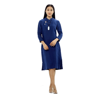 慈缘春秋季女装复古改良旗袍连衣裙立领盘扣茶服汉服中国风中长裙