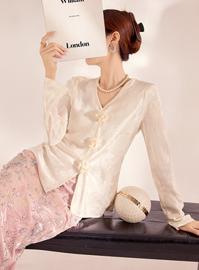 新中式2025春季新款轻奢立体花朵设计上衣国风气质醋酸衬衫 MZ046