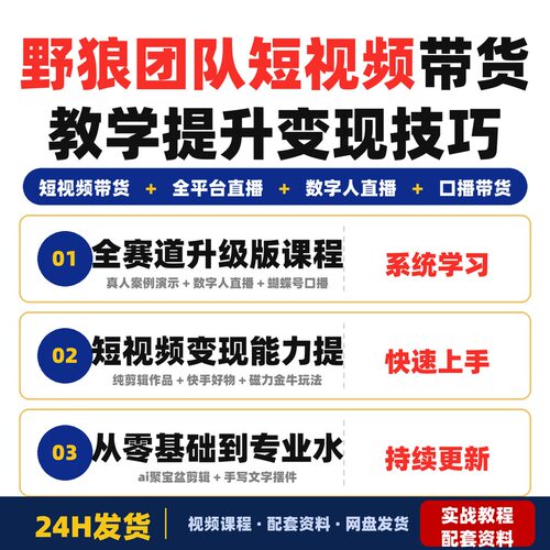野狼团队2026新版全平台短视频带货教学课程适合提升短视频变现