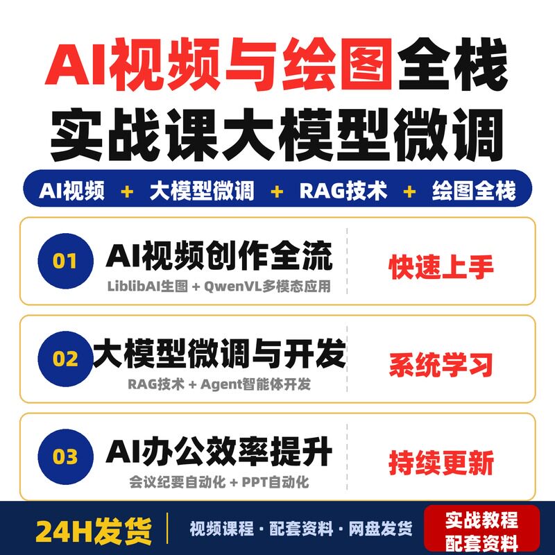 AI视频与绘图全栈实战课大模型微调RAGAgent开发提升设计全套教程