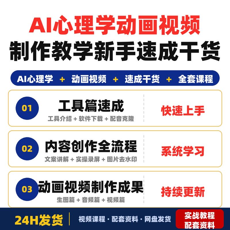 AI心理学动画视频制作教学新手零基础速成干货全套课程包含完整版