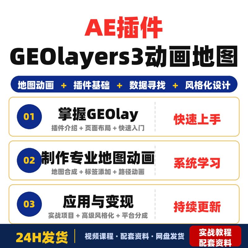 AE插件GEOlayers3动画地图制作全流程教程适合零基础AE使用者和
