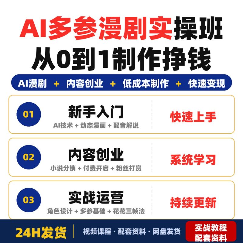 AI多参漫剧实操班从0到1制作挣钱视频72小时内发布适合小白完整版