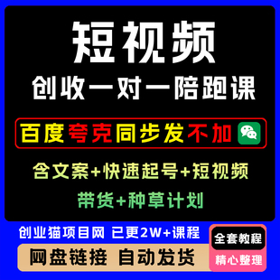 短视频创收一对一陪跑课，含文案+快速起号+短视频带货+种草计划
