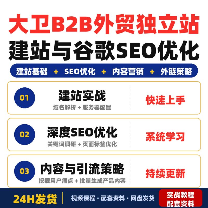 大卫B2B外贸独立站建站与谷歌SEO优化课程涵盖建站基础SEO完整版
