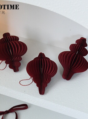 春节圣诞节蜂窝灯笼挂饰商场橱窗圣诞树装饰折纸红色灯笼小挂件