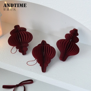 春节圣诞节蜂窝灯笼挂饰商场橱窗圣诞树装饰折纸红色灯笼小挂件