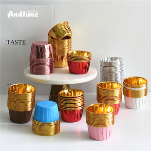 2条包邮纸杯蛋糕金银色杯子双面马芬杯卷边杯铝箔甜品蛋糕纸杯