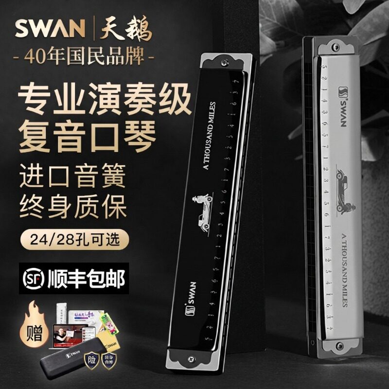 天鹅口琴专业演奏级成人24孔28孔复音c调初学者小学生专用入门