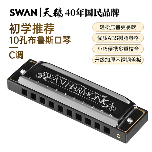 天鹅十孔布鲁斯口琴初学者入门