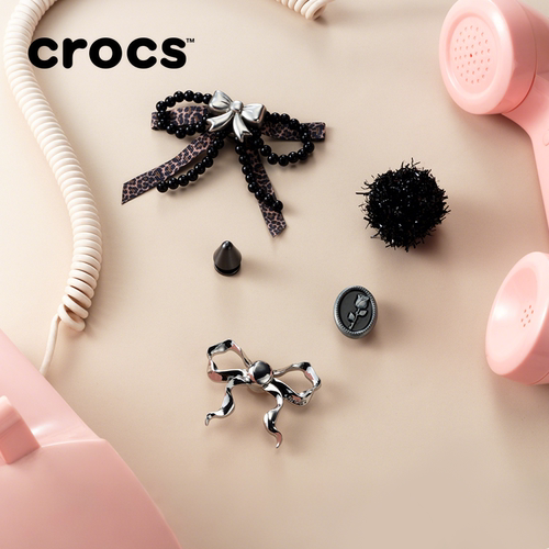 Crocs卡骆驰智必星配件洞洞鞋花 银色豹纹蝴蝶结