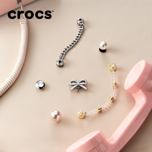 Crocs卡骆驰智必星配件洞洞鞋花 银色圆形饰钉 银色表带链条