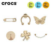 Crocs Кроксы, аксессуары, трехмерные тапочки в стиле Crocs, золотая булавка, золотое кольцо с заклёпками, принт