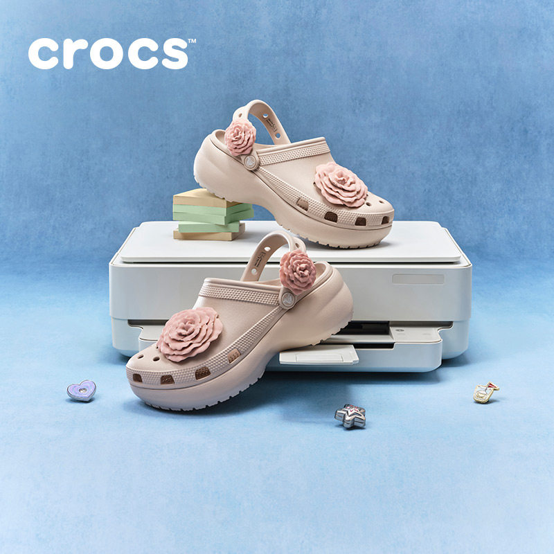 秋季新款Crocs卡骆驰经典云朵叠影玫瑰复古厚底洞洞鞋女鞋|214026图片