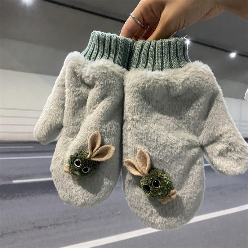 可爱卡通兔子毛绒手套女韩版ins冬季学生骑车防风防寒加厚保暖男