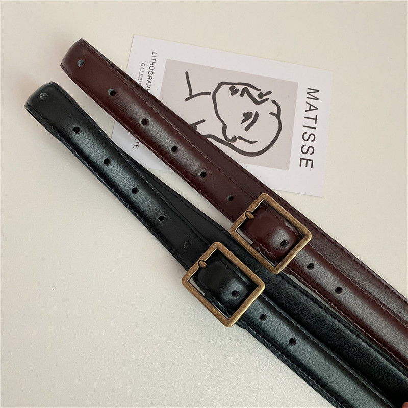 棕色复古做旧学生休闲风细款皮带