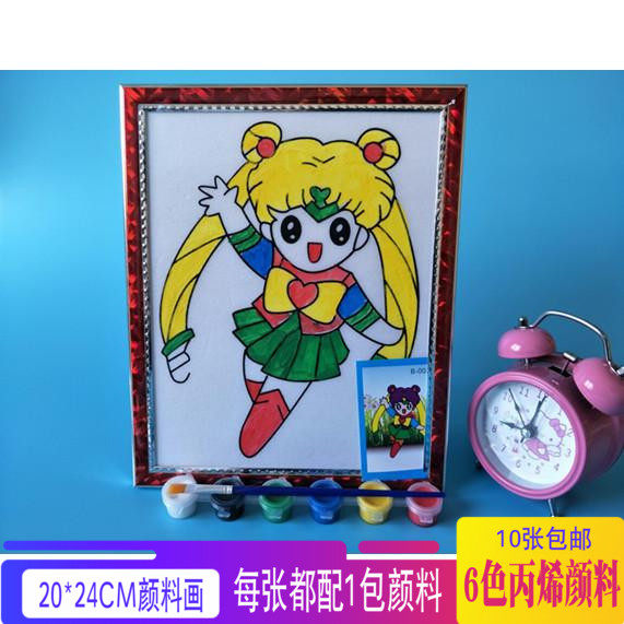 儿童水彩画颜料画水彩DIY手工涂色彩绘涂鸦画沙画金粉画雪花泥画