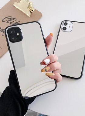 银色电镀镜面适用于iphone15手机壳14proMAX简约纯色12补妆镜子苹果13硅胶保护套8plus网红7P亚克力防摔6潮女