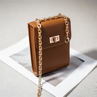斜挎小包简约小众链条翻盖复古单肩包 竖款 26新款 真皮手机包女时尚