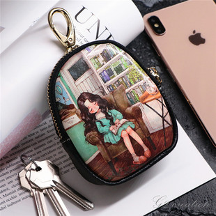 韩式 抽拉钥匙包女可爱大容量多功能零钱收纳包彩绘卡通汽车锁匙包