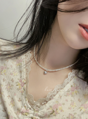 天然淡水珍珠项链女轻奢小众高级感ins爱心小米baby珠锁骨链颈链