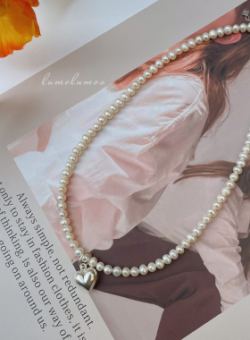 天然淡水珍珠爱心项链吊坠ins小众简约百搭复古轻奢高级感锁骨链