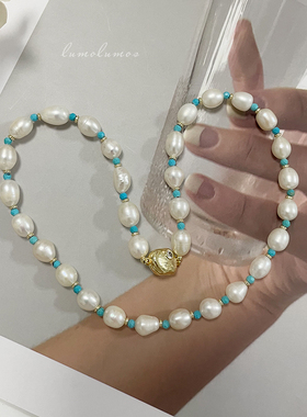 淡水珍珠项链时尚款潮小众原创设计轻奢百搭兰松石锁骨链送女友