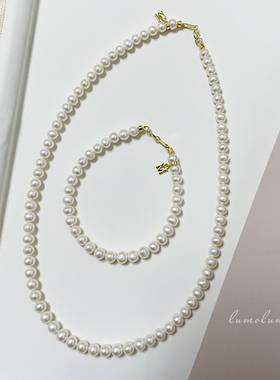 5-6天然淡水珍珠项链经典简约百搭S925纯银字母M项链手链